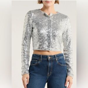 Good American - Silver Sequin Cardigan
